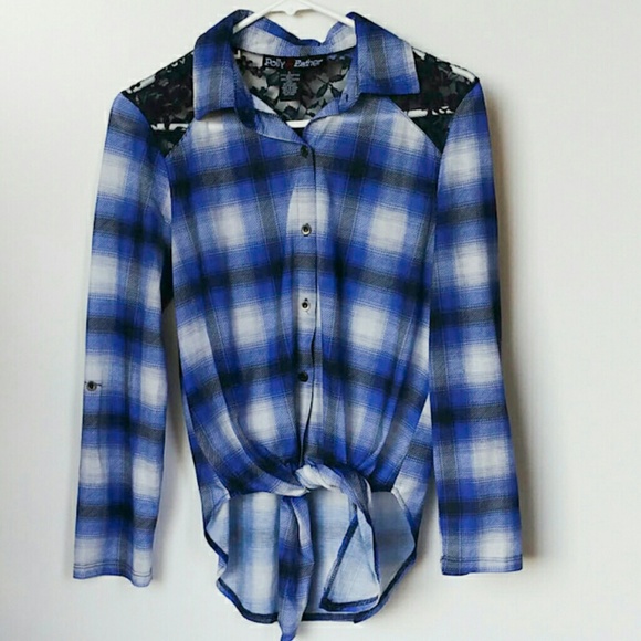 Sleeve Plaid Shirt With Lace Detail 